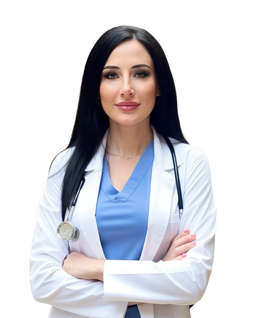 A female doctor in a white coat with a stethoscope at Millenia Medical Center.